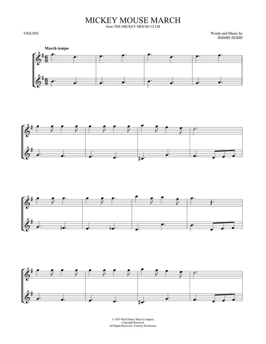 Mickey Mouse March (from The Mickey Mouse Club) (arr. Mark Phillips) String Duet scores gallery preview page 1