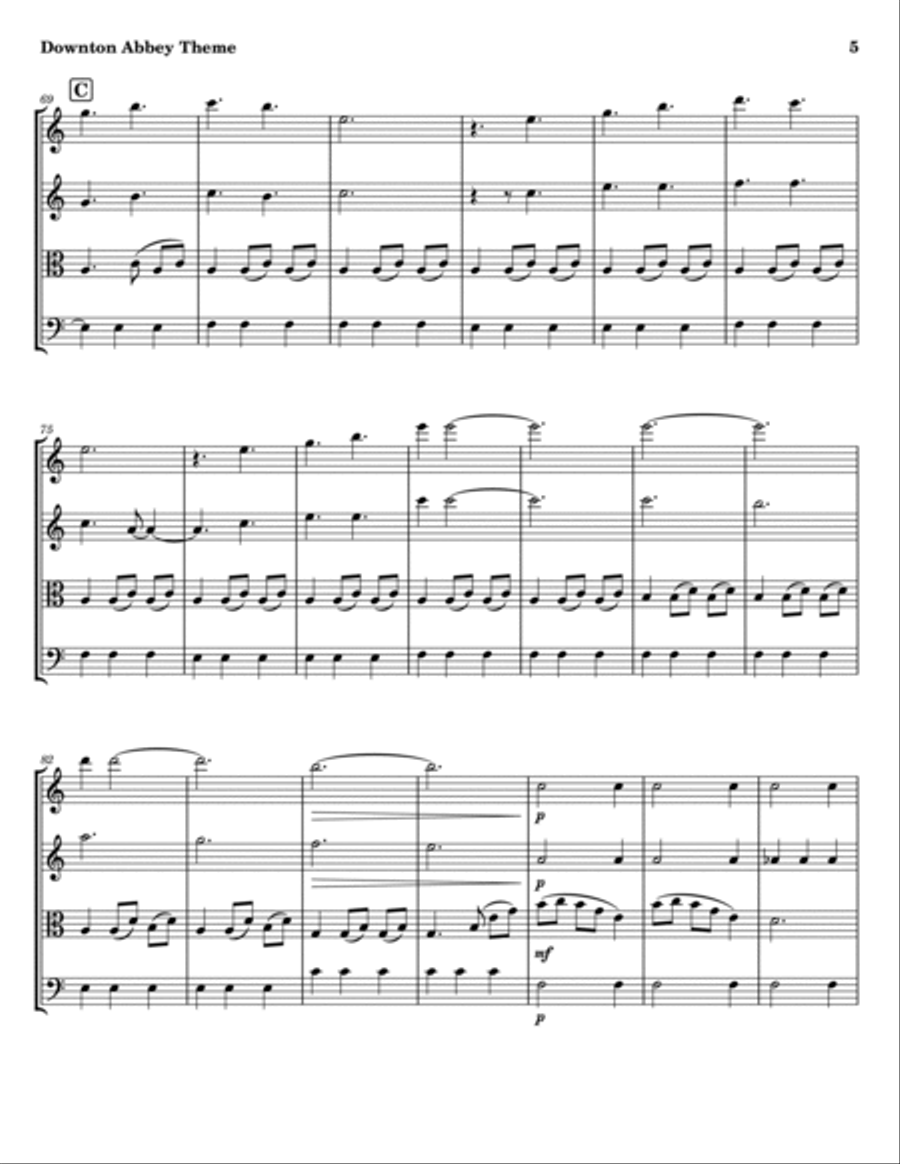 Downton Abbey (theme) String Quartet scores gallery preview page 5