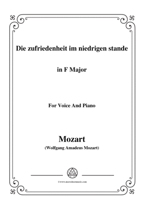 Book cover for Mozart-Die zufriedenheit im niedrigen stande,in F Major,for Voice and Piano
