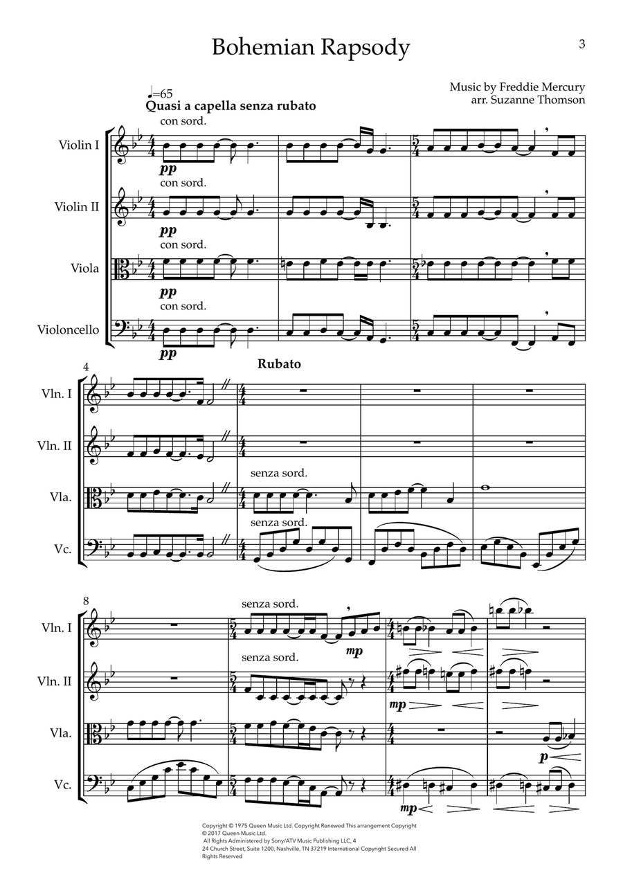 Bohemian Rhapsody String Quartet scores gallery preview page 3