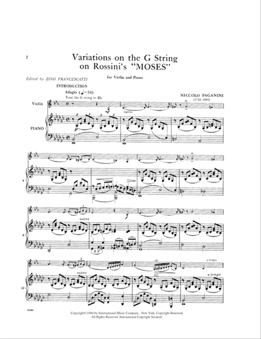 Variations On The G String (On A Theme From Moses By Rossini