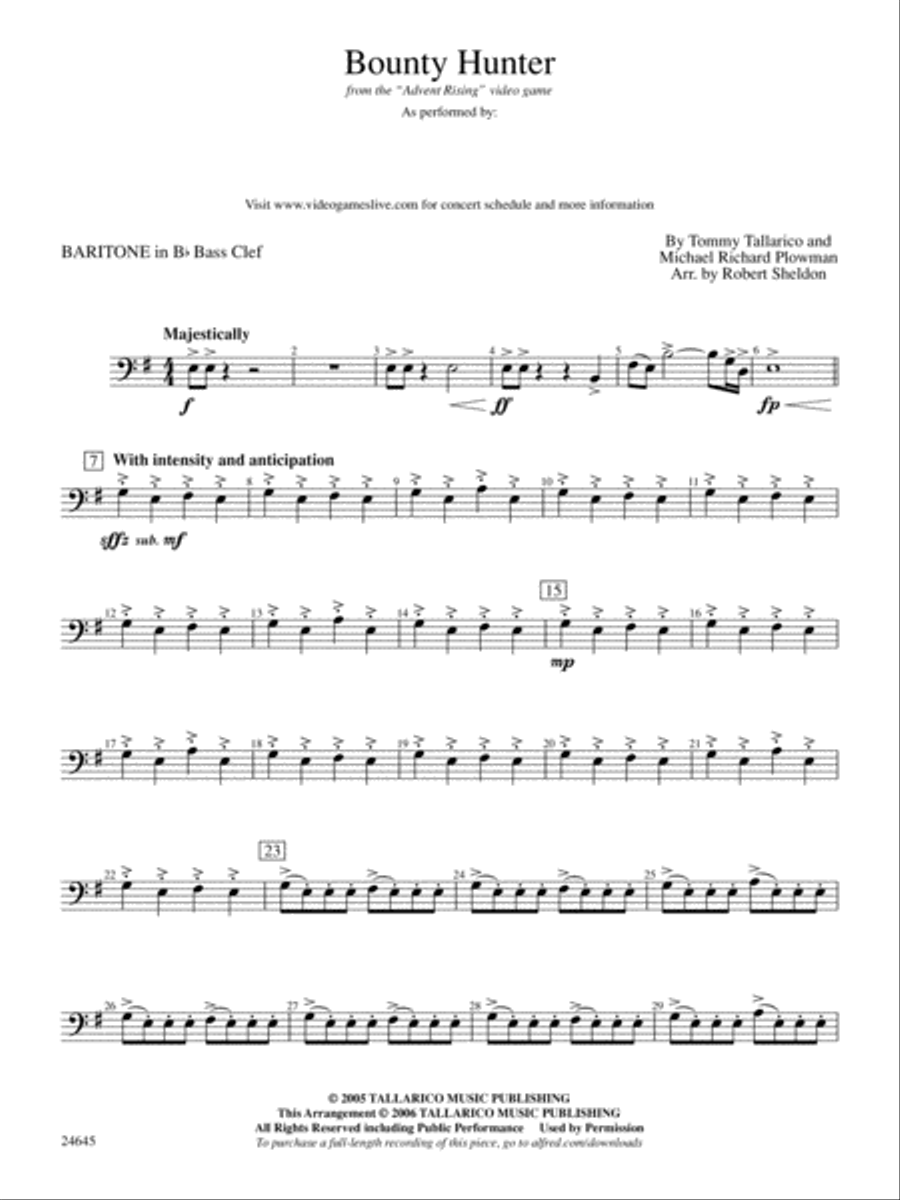Bounty Hunter (from Advent Rising): (World Part) B-flat Baritone B.C. Concert Band scores gallery preview page 1