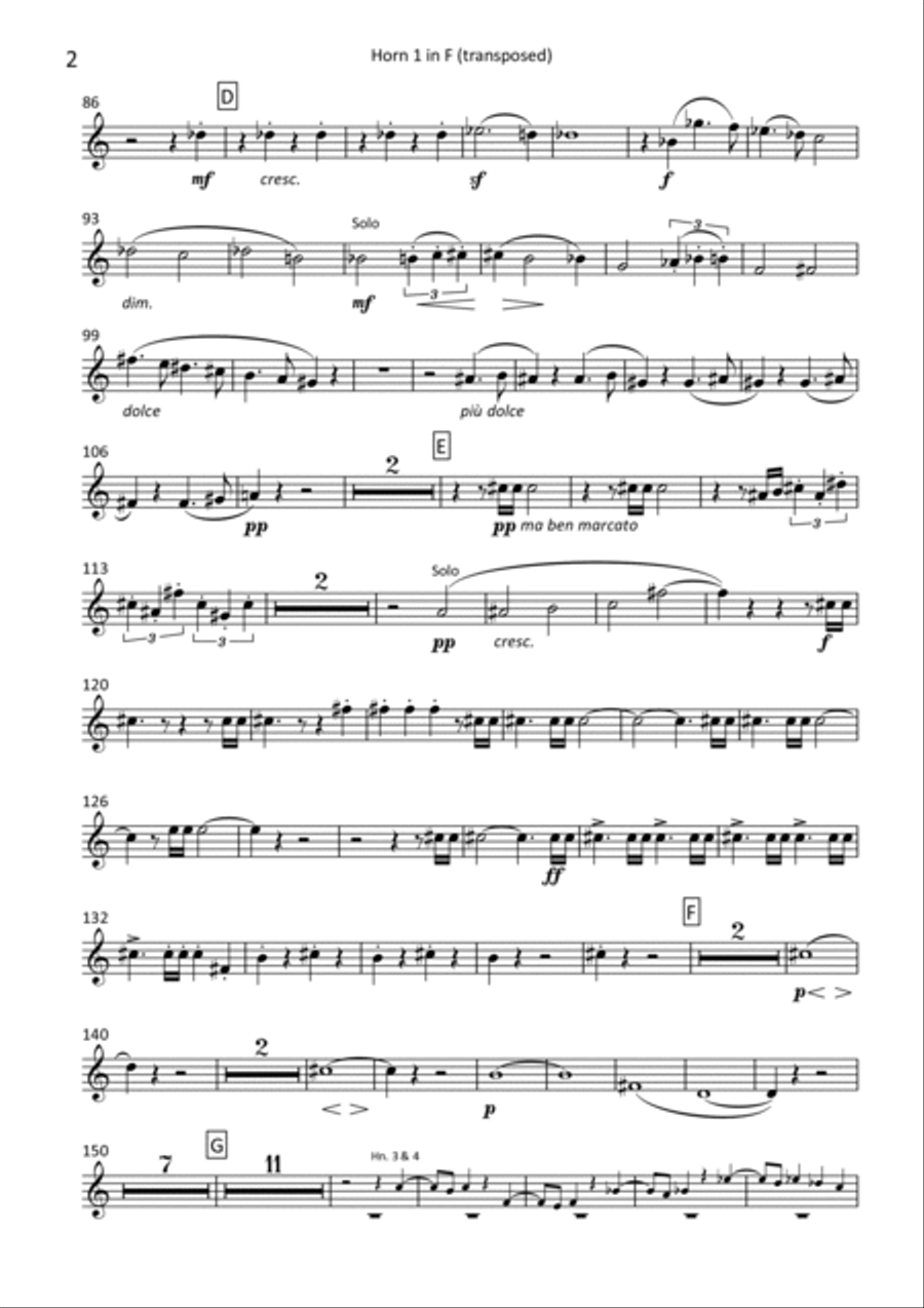 Symphony no. 4 - transposed horn parts (1-4) Horn Solo scores gallery preview page 2