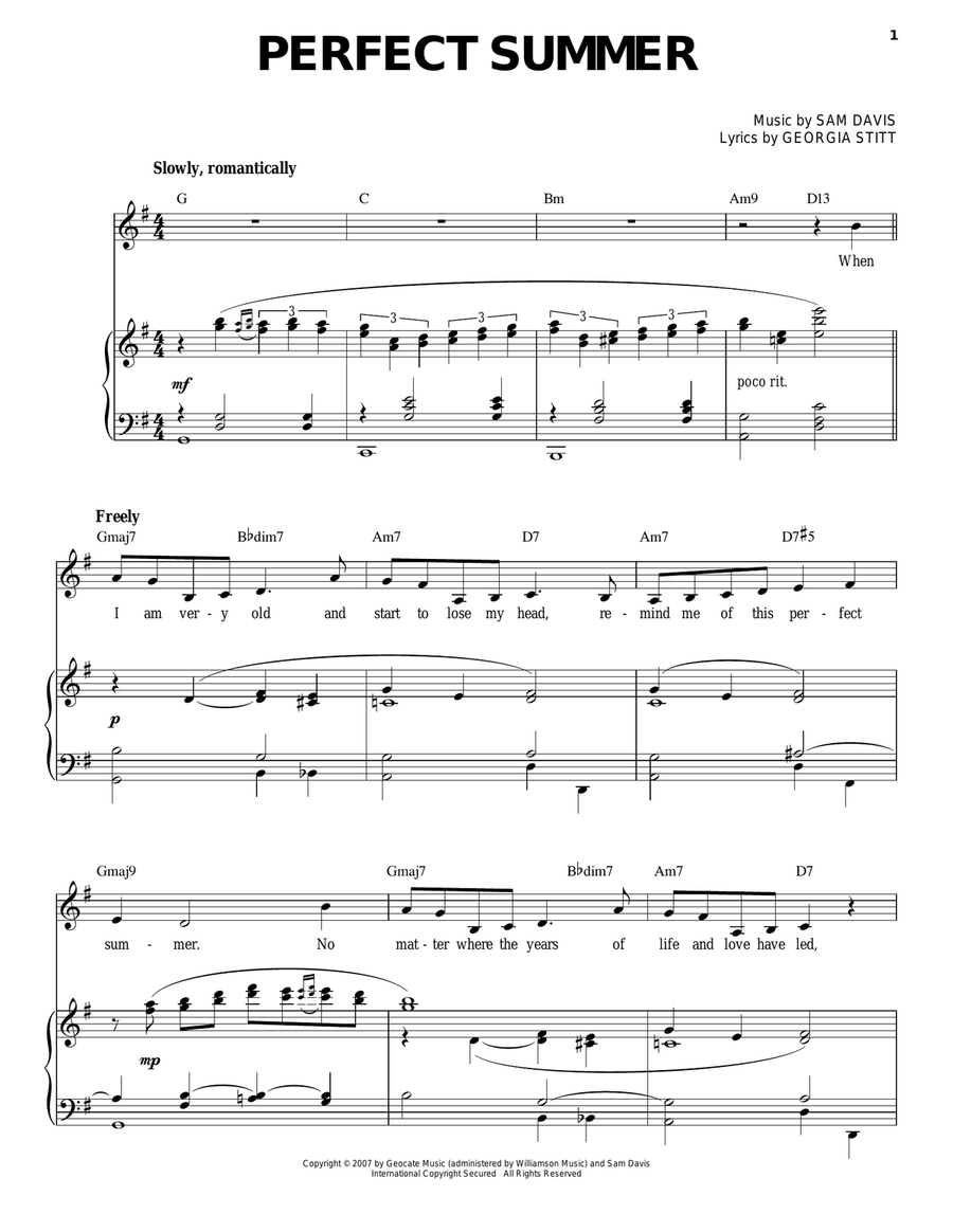 Perfect Summer Piano, Vocal scores gallery preview page 1