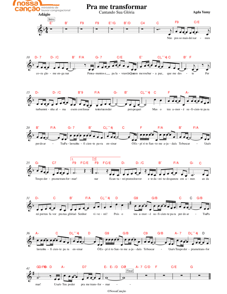 Pra me transformar Piano scores gallery preview page 1