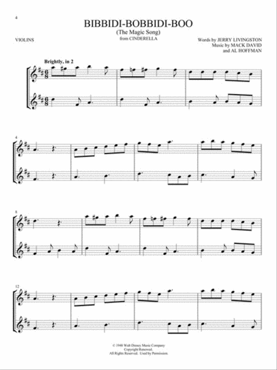 Disney Songs for Two Violins String Duet scores gallery preview page 4