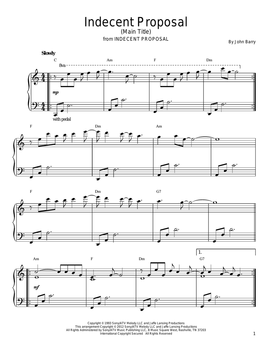 Indecent Proposal (Main Theme) Piano Solo scores gallery preview page 1