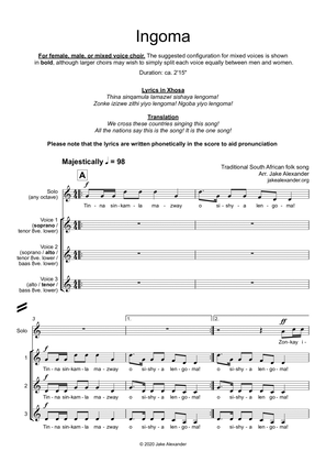 Book cover for Ingoma - SSA, TTB, SAT a cappella