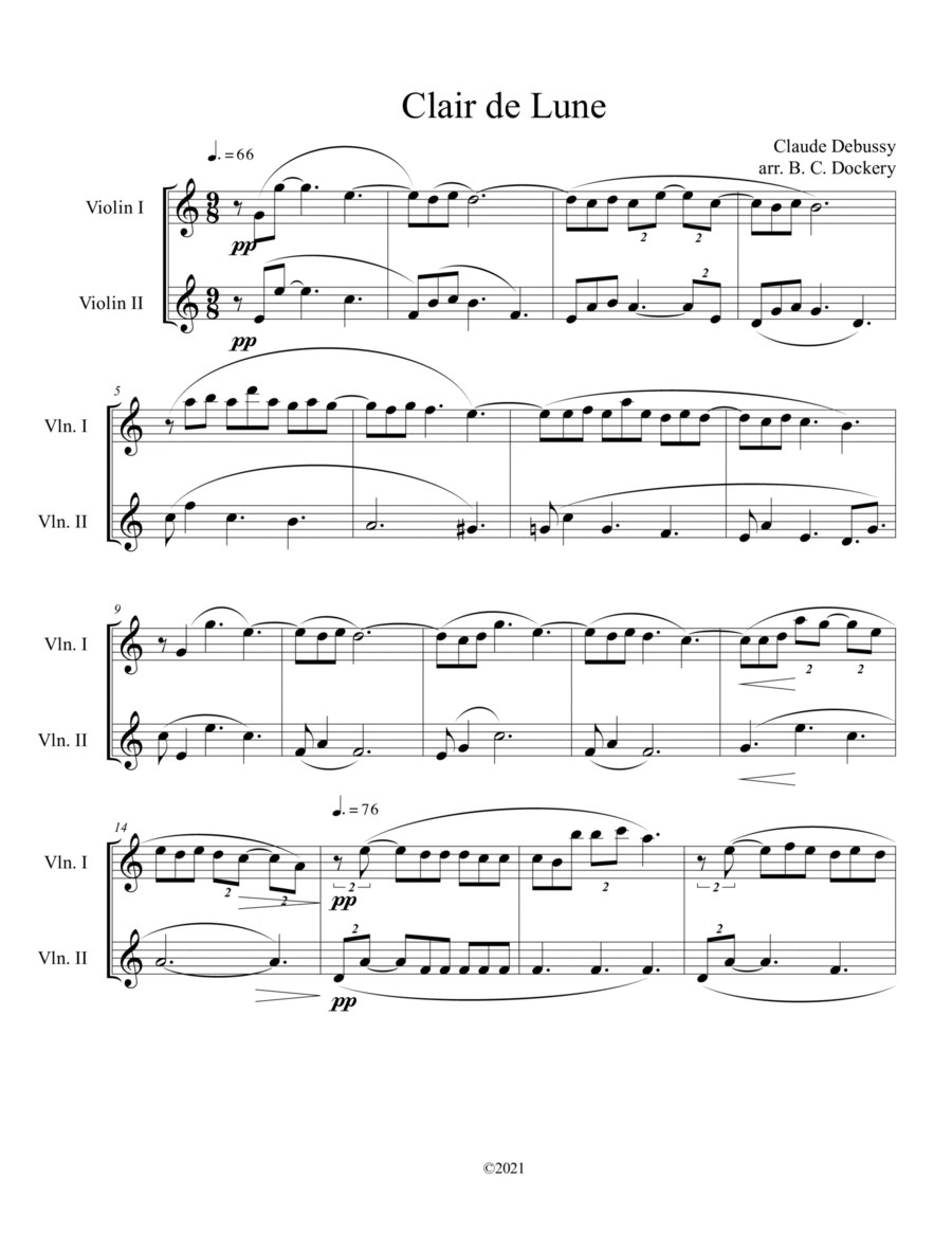 Clair de Lune (Violin Duet) String Duet scores gallery preview page 1