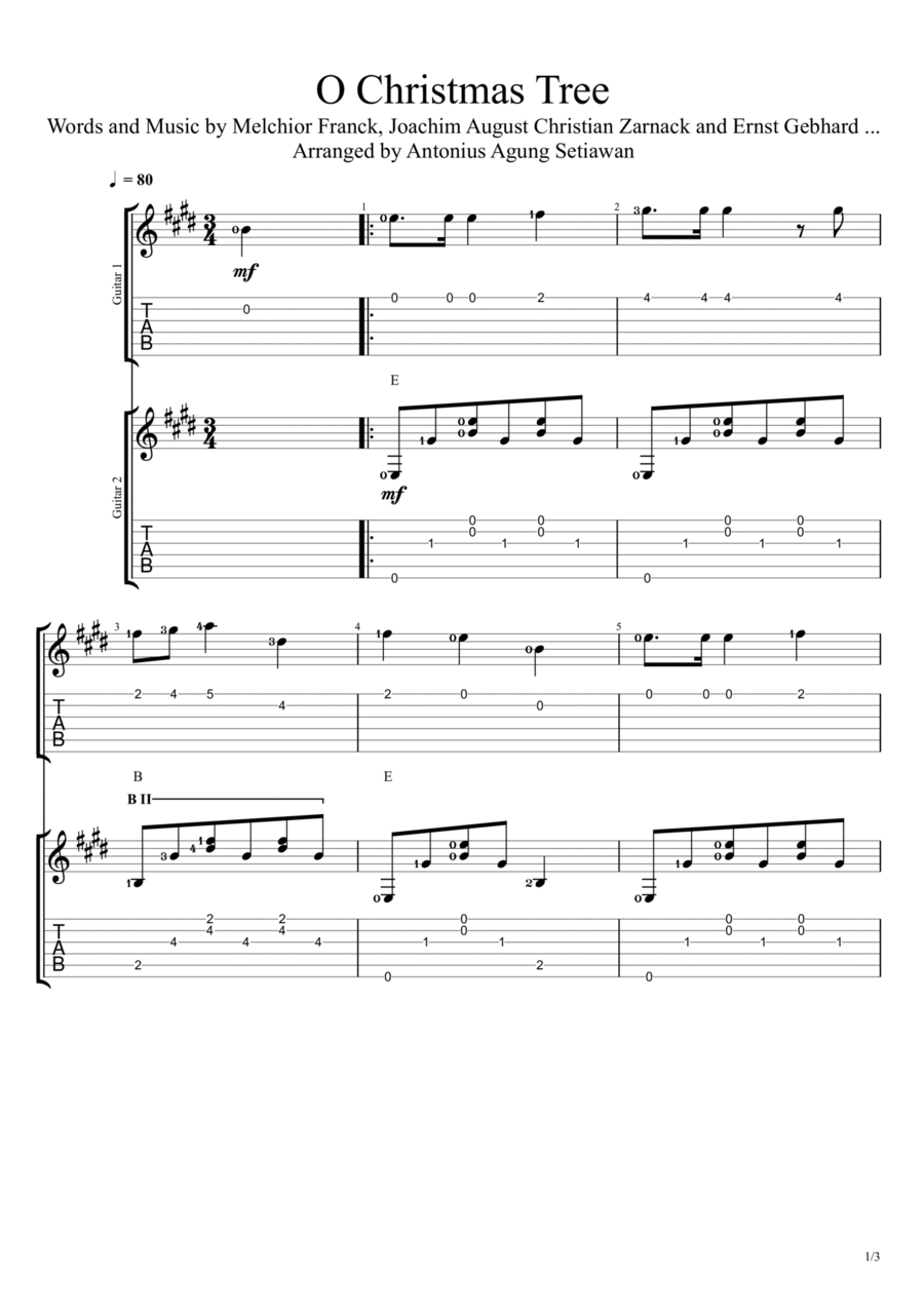 O Christmas Tree O Christmas Tree Guitar Tablature scores gallery preview page 1