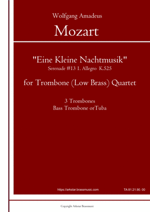 Book cover for Mozart: "Eine Kleine NachtMusik 1. Allegro for Trombone (Low Brass) Quartet