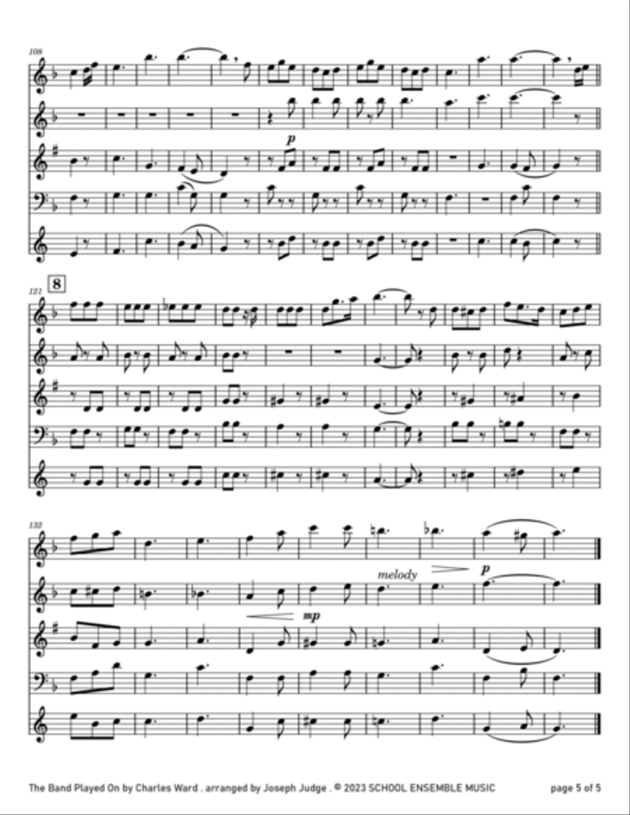 The Band Played On by Ward for Woodwind Quartet in Schools Woodwind Quartet scores gallery preview page 5