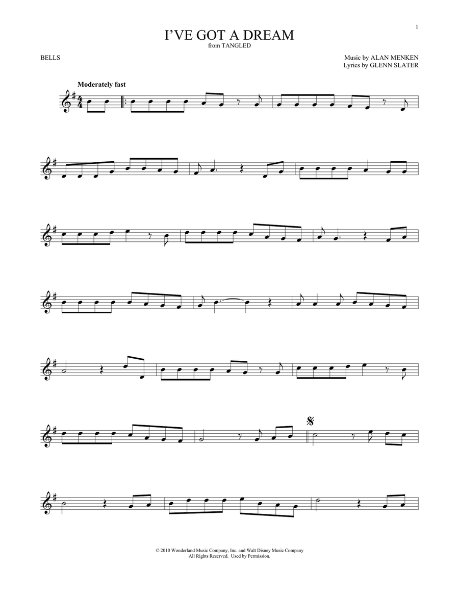 I've Got A Dream (from Tangled) by Mandy Moore Glockenspiel - Digital Sheet Music