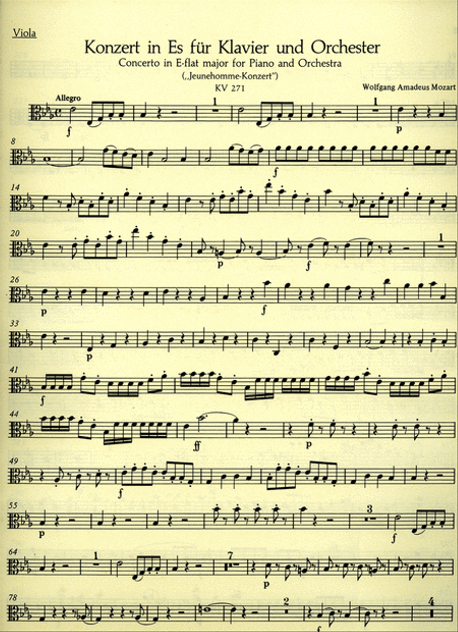 Concerto for Piano and Orchestra, No. 9 E flat major, KV 271 'Jeunehomme' Orchestra scores gallery preview page 1