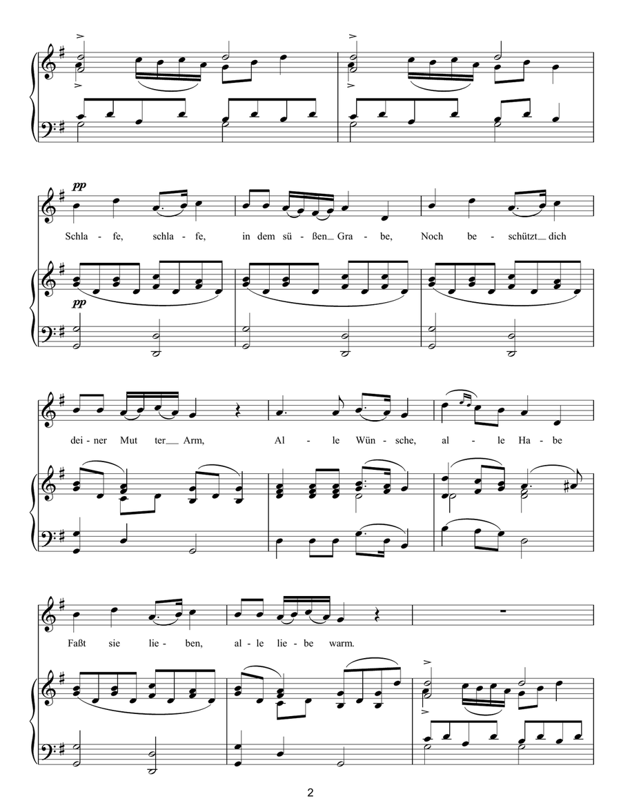 Wiegenlied (Cradle Song) Op.98 No.2 Easy Piano scores gallery preview page 2