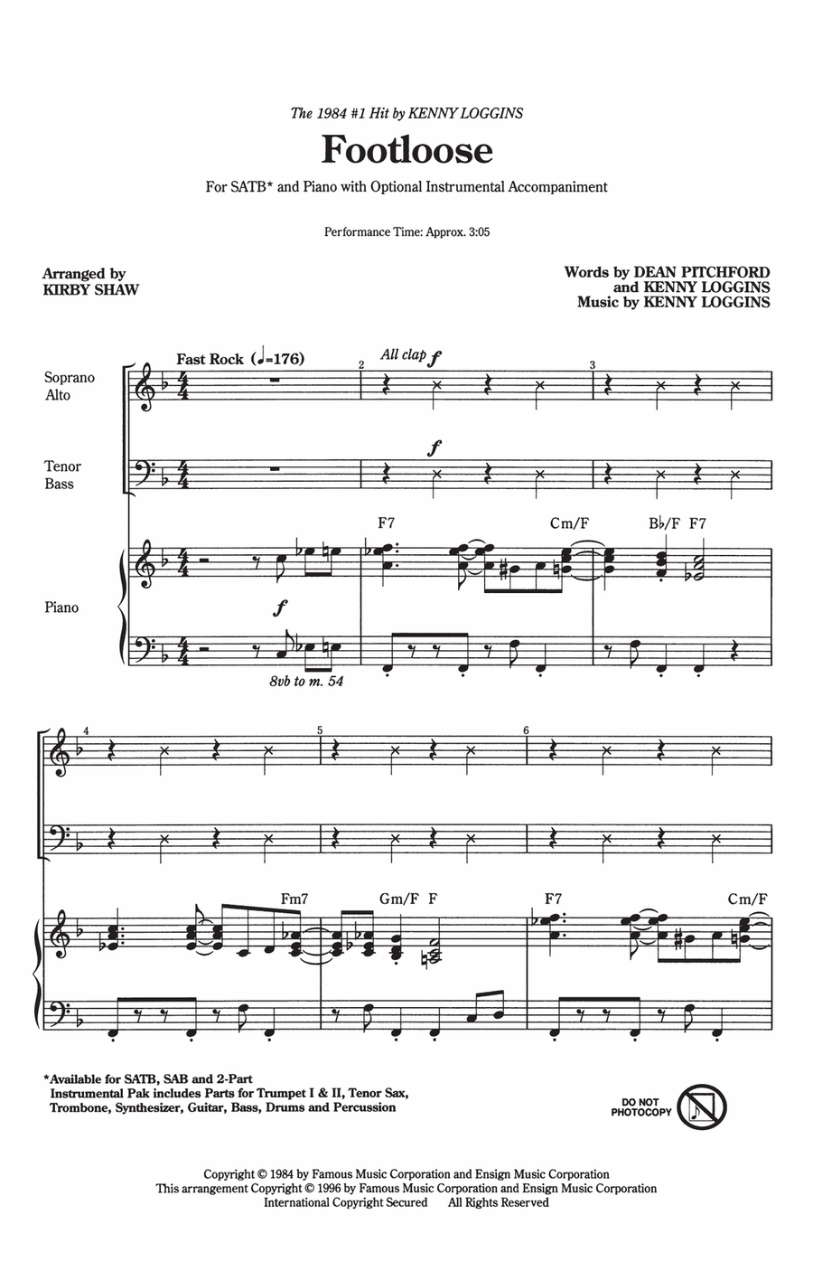 Footloose (arr. Kirby Shaw) 4-Part scores gallery preview page 1