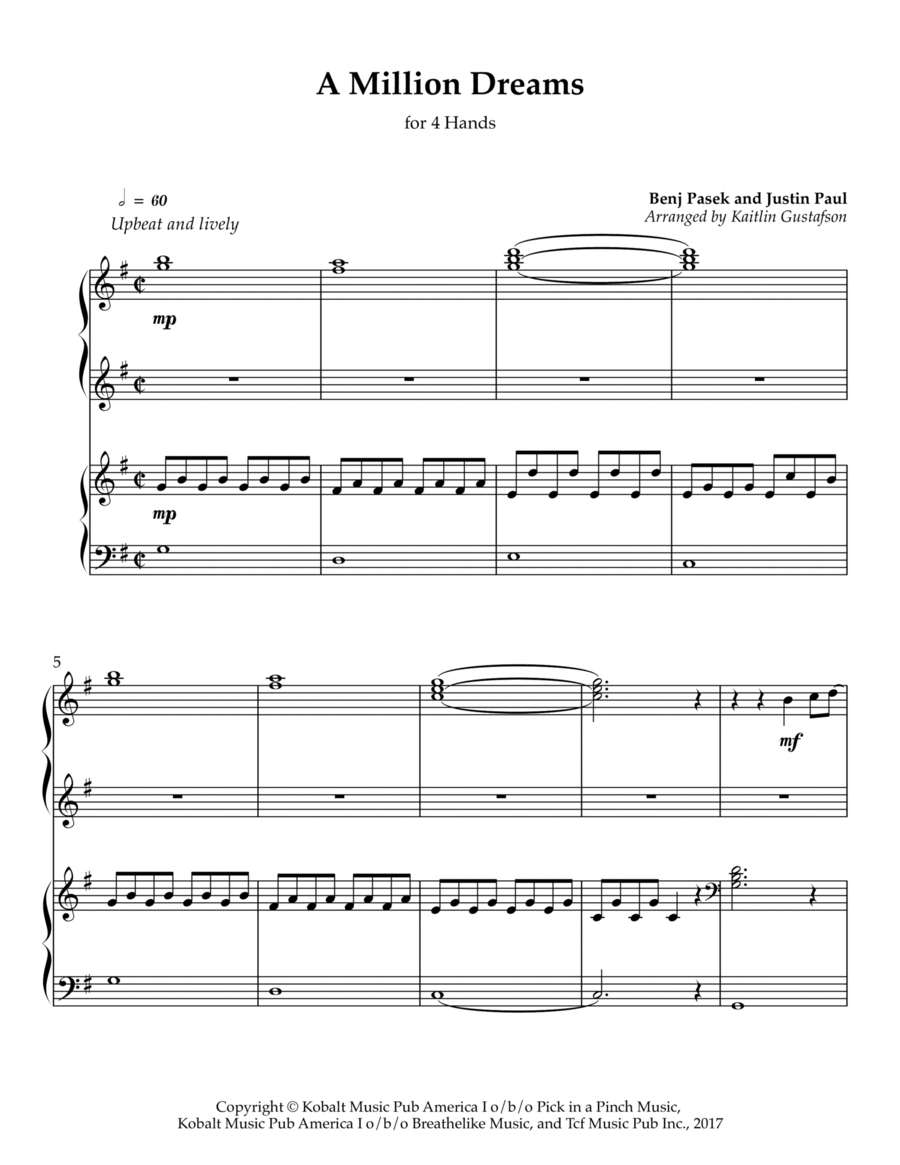A Million Dreams Piano scores gallery preview page 1