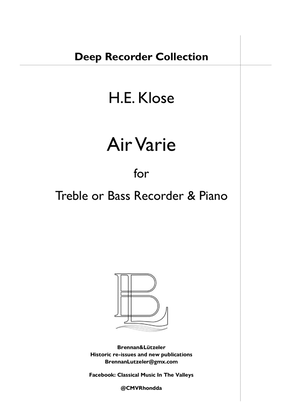 Book cover for Air Varie for Treble or Bass Recorder