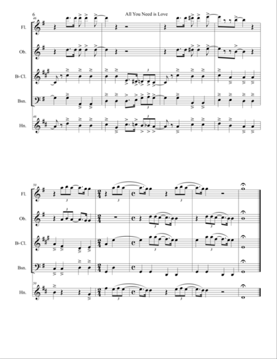 All You Need Is Love Woodwind Quintet scores gallery preview page 6