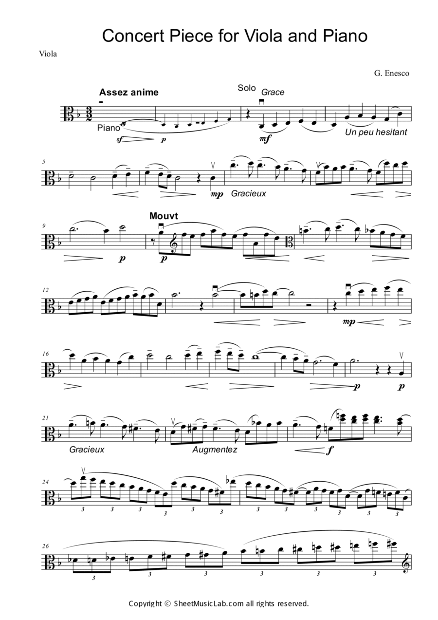 G. Enescu : Concert Piece for Viola and Piano Piano Accompaniment scores gallery preview page 1