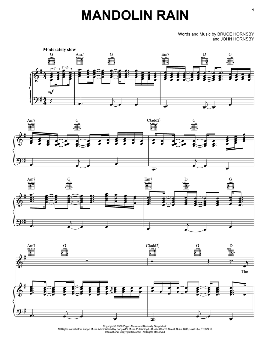 Mandolin Rain Mandolin Rain Piano, Vocal, Guitar scores gallery preview page 1