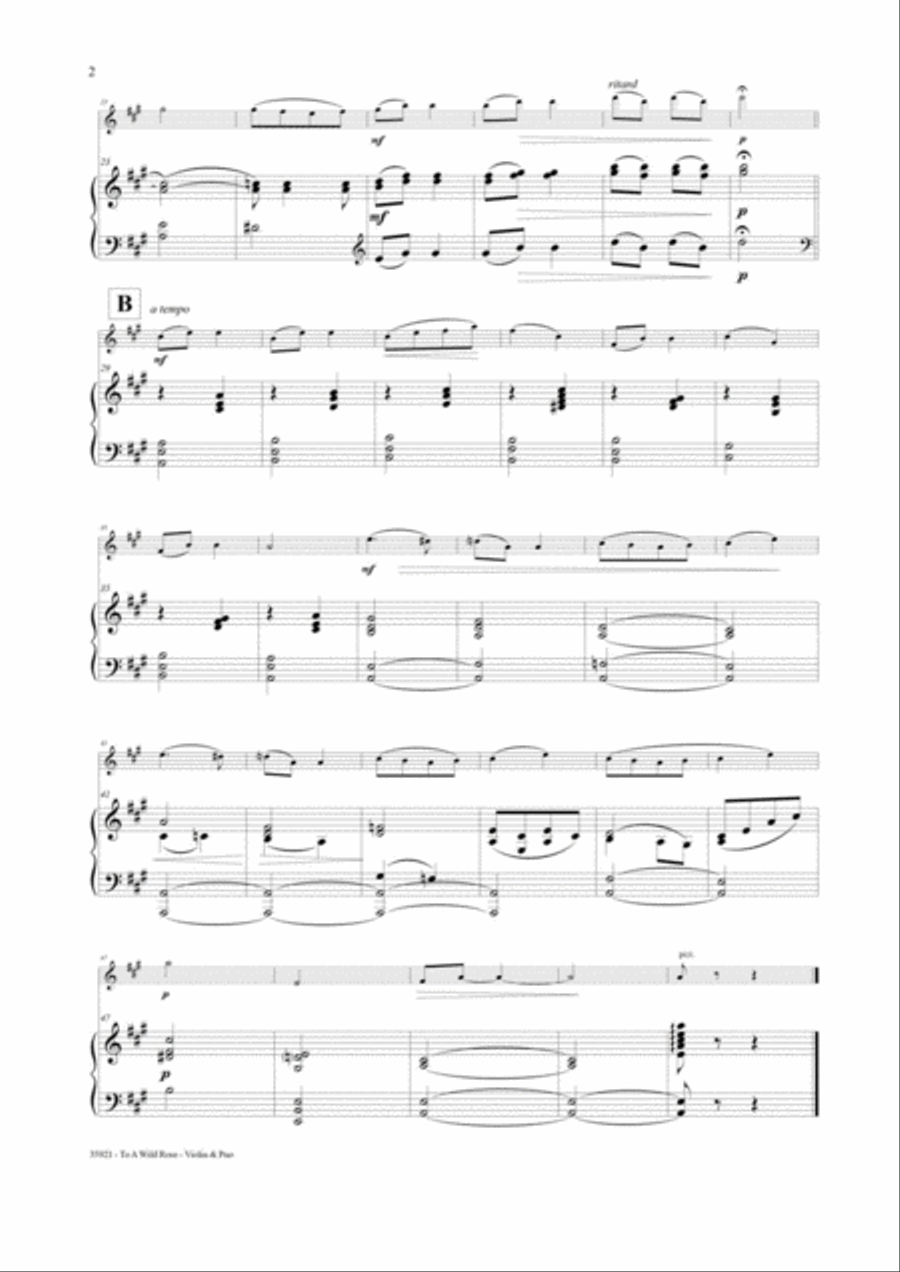TO A WILD ROSE – VIOLIN AND PIANO Violin Solo scores gallery preview page 3