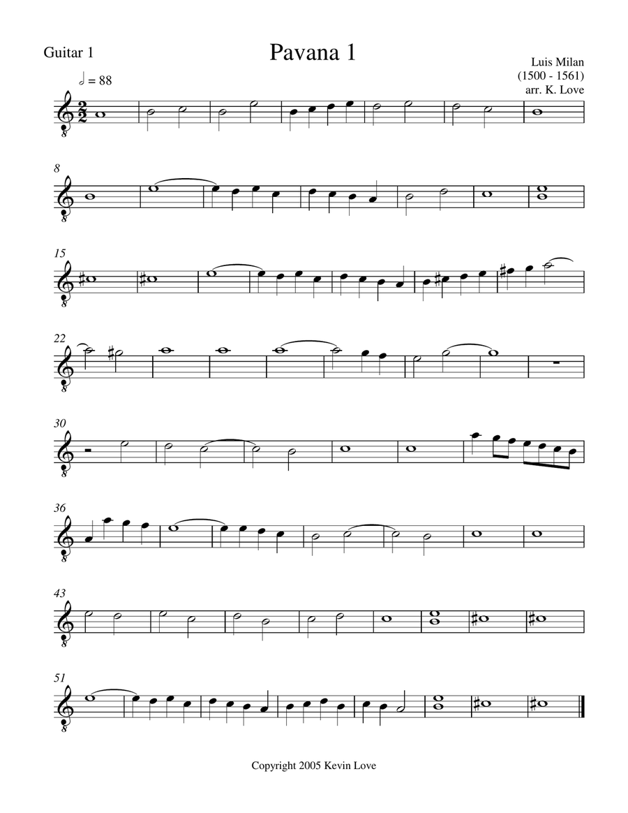 Pavana 1 (Guitar Quartet) - Score and Parts image number null