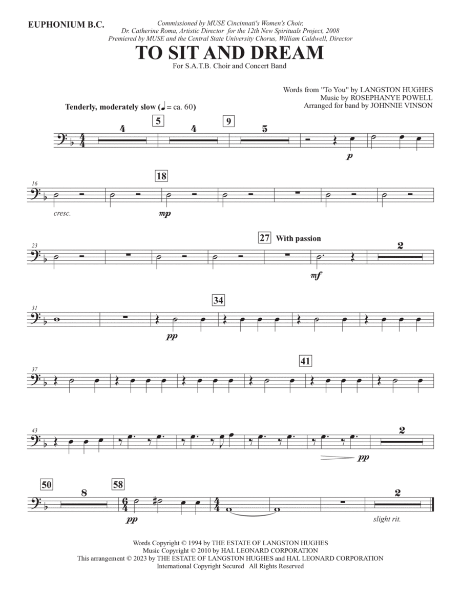 To Sit And Dream (Band Accompaniment) - Euphonium B.C. Choir scores gallery preview page 1