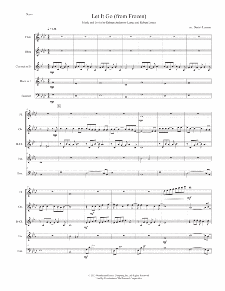 Let It Go (from Frozen) Woodwind Quintet scores gallery preview page 2