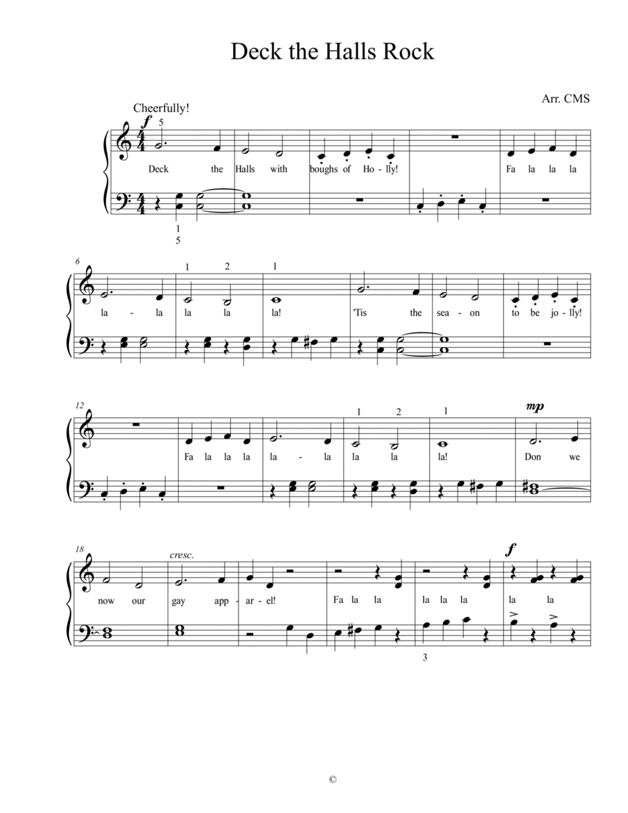 Deck the Halls Rock Easy Piano scores gallery preview page 1