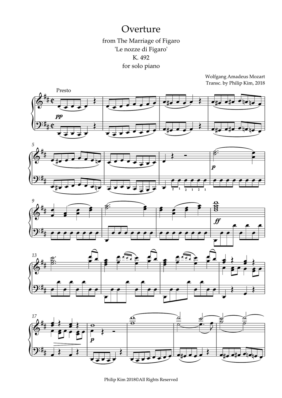 Overture to The Marriage of Figaro 'Le nozze di Figaro' for advanced solo piano Piano Solo scores gallery preview page 2