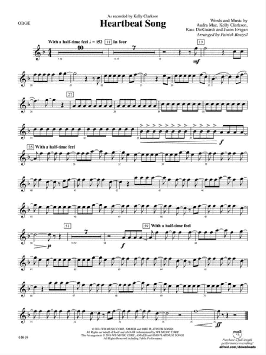 Heartbeat Song: Oboe Heartbeat Song: Oboe Concert Band scores gallery preview page 1