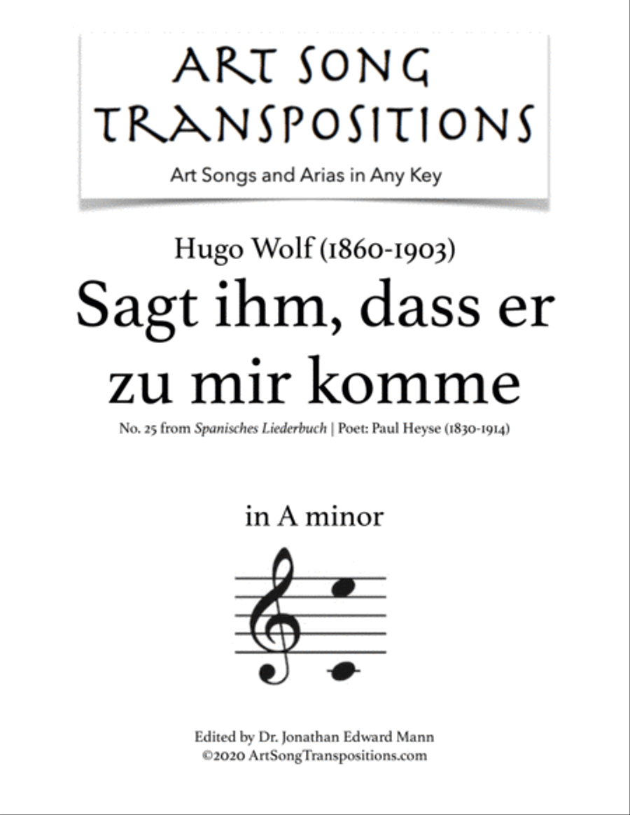WOLF: Sagt ihm, dass er zu mir komme (transposed to A minor) Voice scores gallery preview page 1