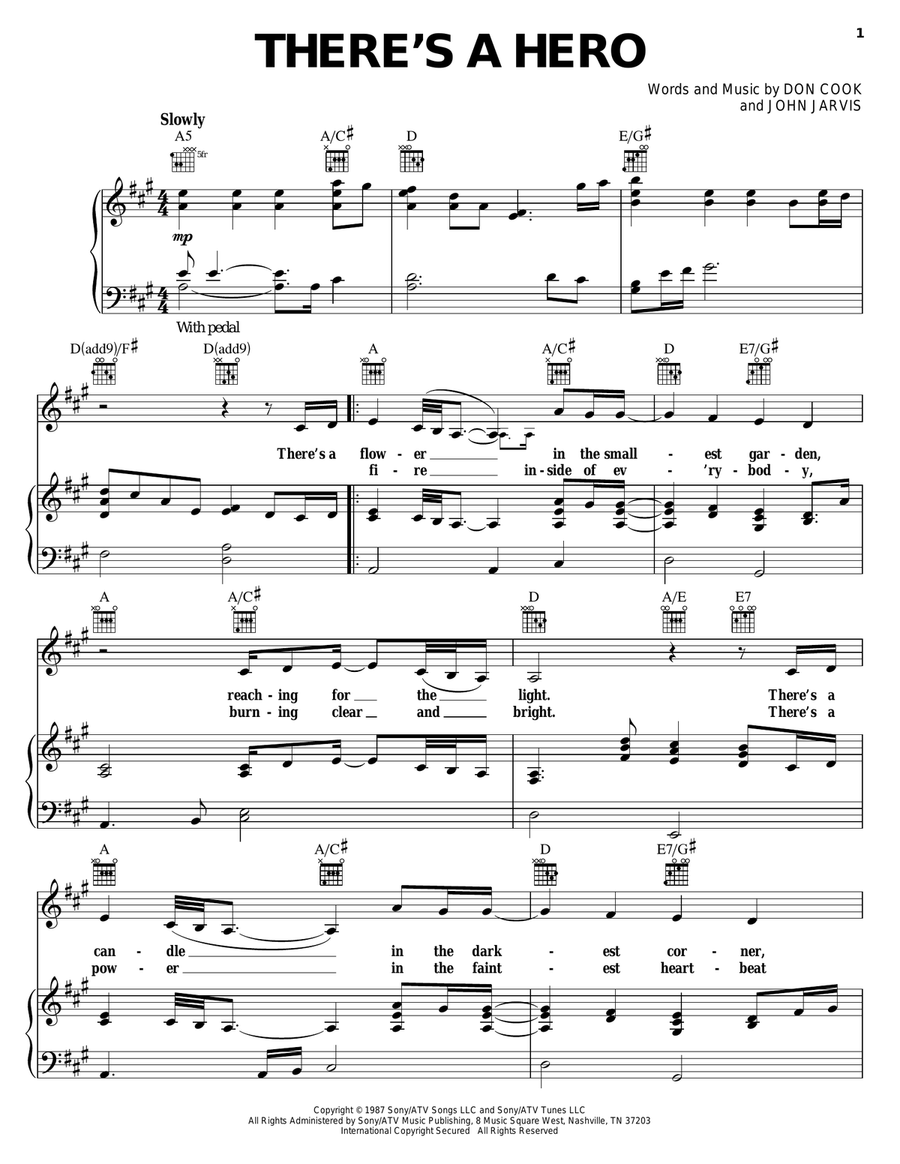 There's A Hero Piano, Vocal, Guitar scores gallery preview page 1