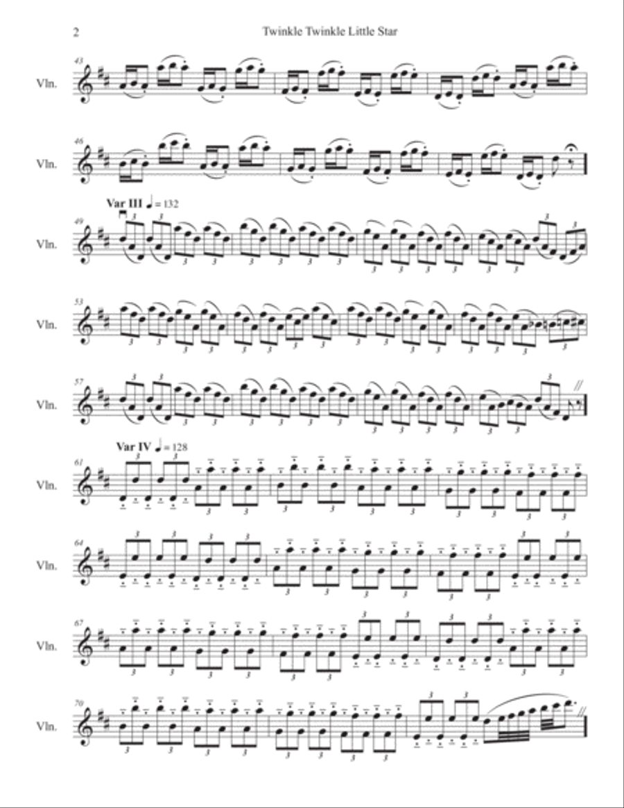 Twinkle Twinkle Little Star Variations for Violin Solo Violin Solo scores gallery preview page 2