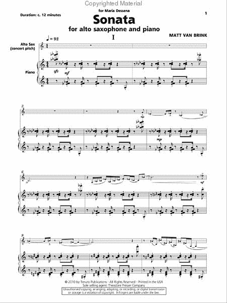 Sonata for Alto Saxophone and Piano Chamber Music scores gallery preview page 2