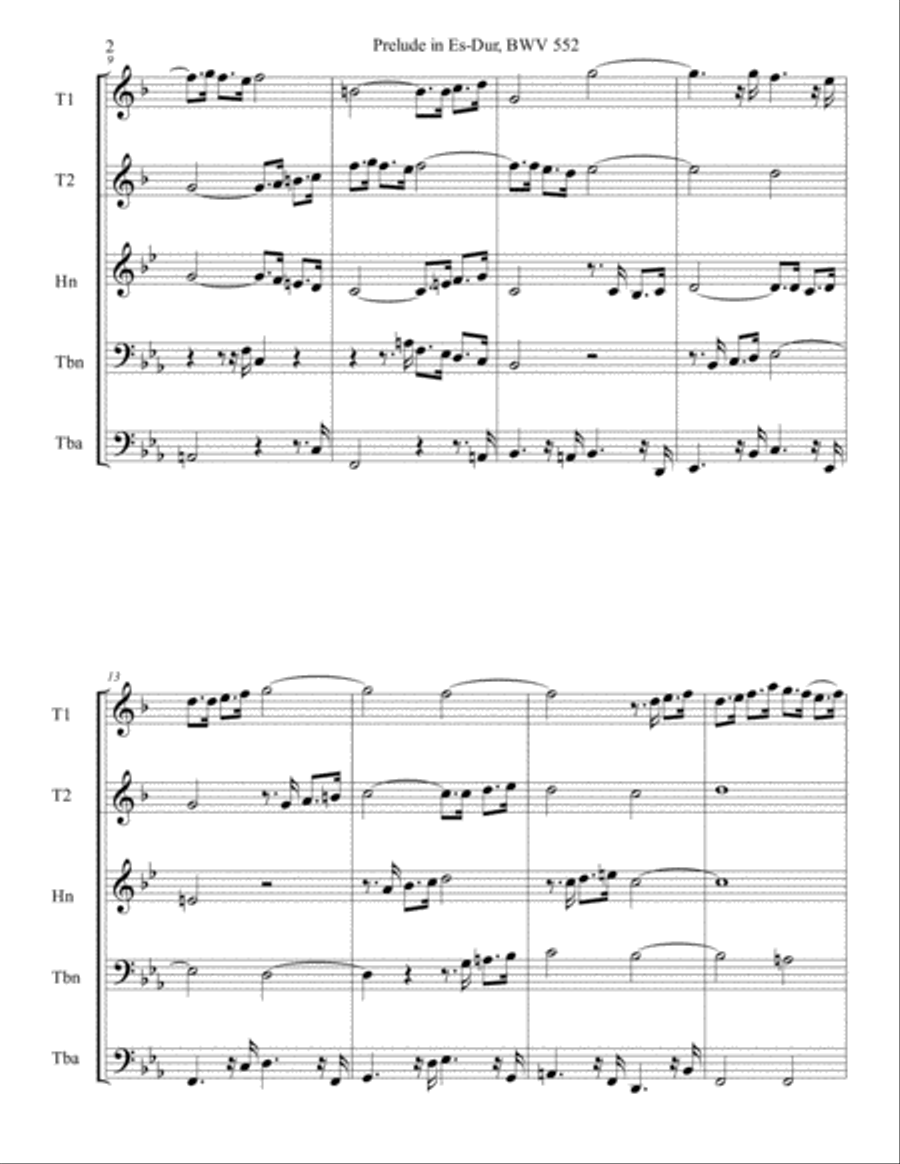 Bach's Prelude and Fugue in E-Flat, BWV 552 Brass Ensemble scores gallery preview page 2
