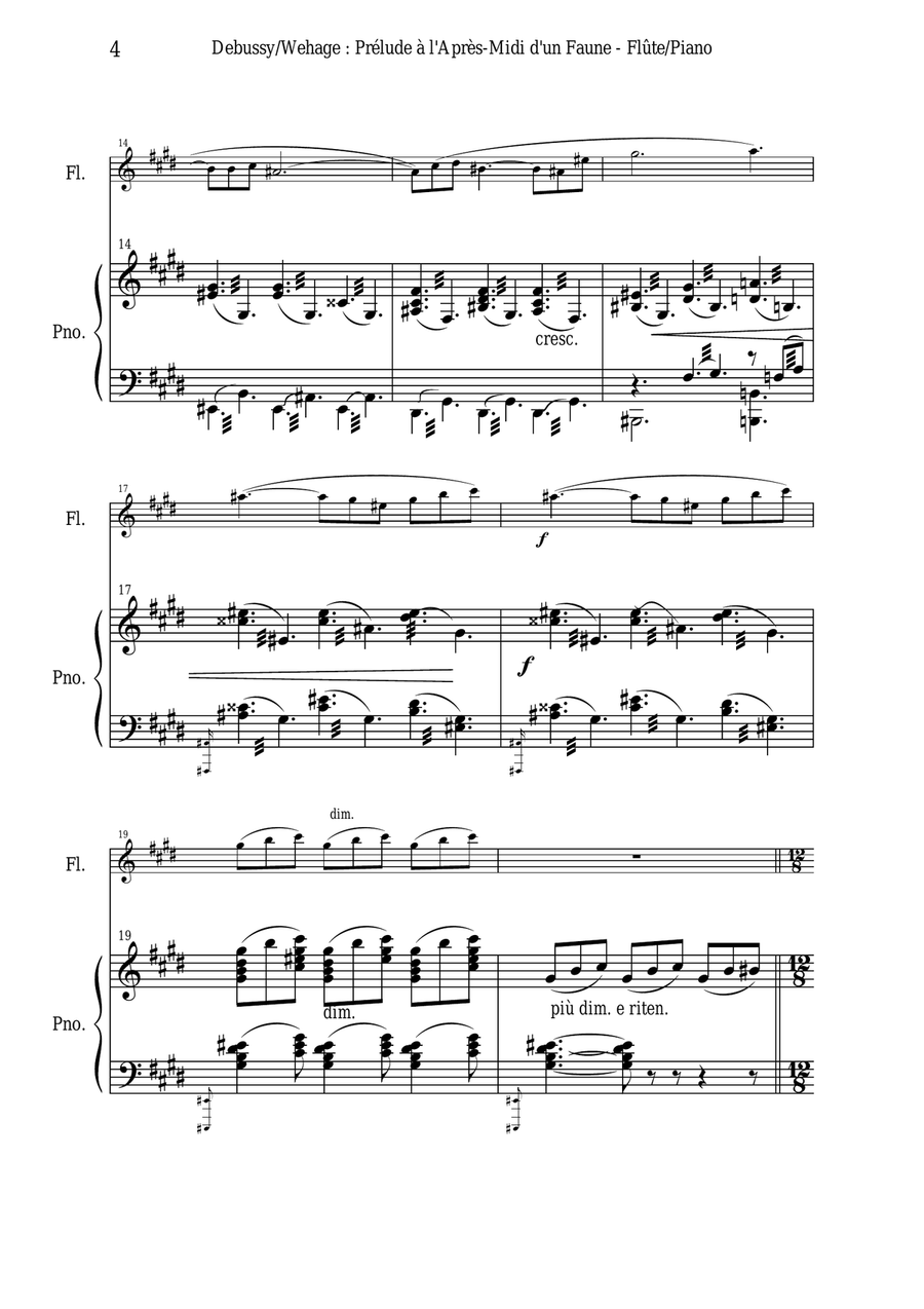 Claude Debussy: Prélude à L'Après-midi d'un Faune, arranged for flute and piano Flute Solo scores gallery preview page 4