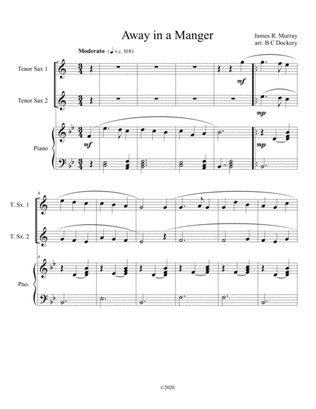 Book cover for Away in a Manger (tenor sax duet) with optional piano accompaniment