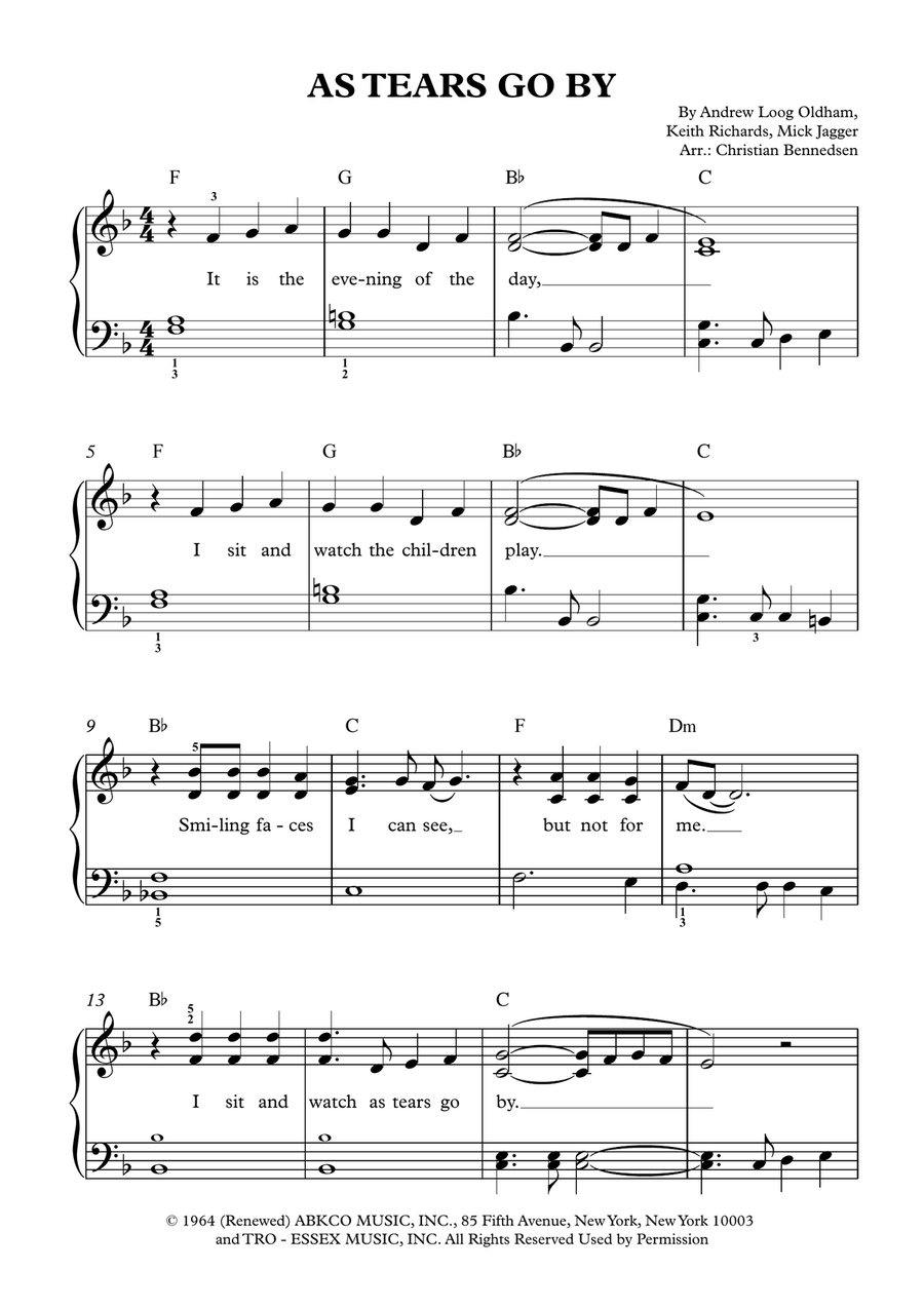 As Tears Go By Easy Piano scores gallery preview page 1