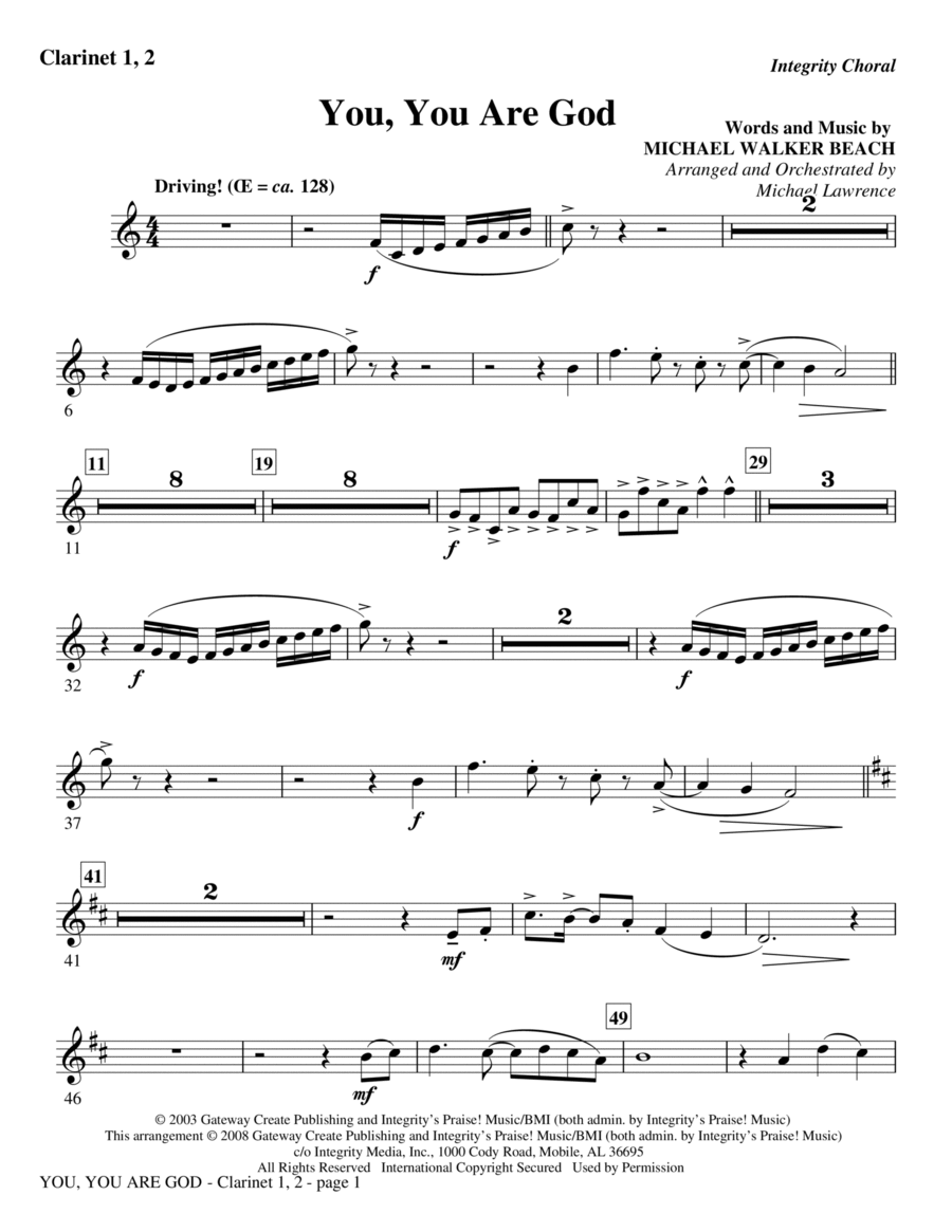 Book cover for You, You Are God - Clarinet 1 & 2