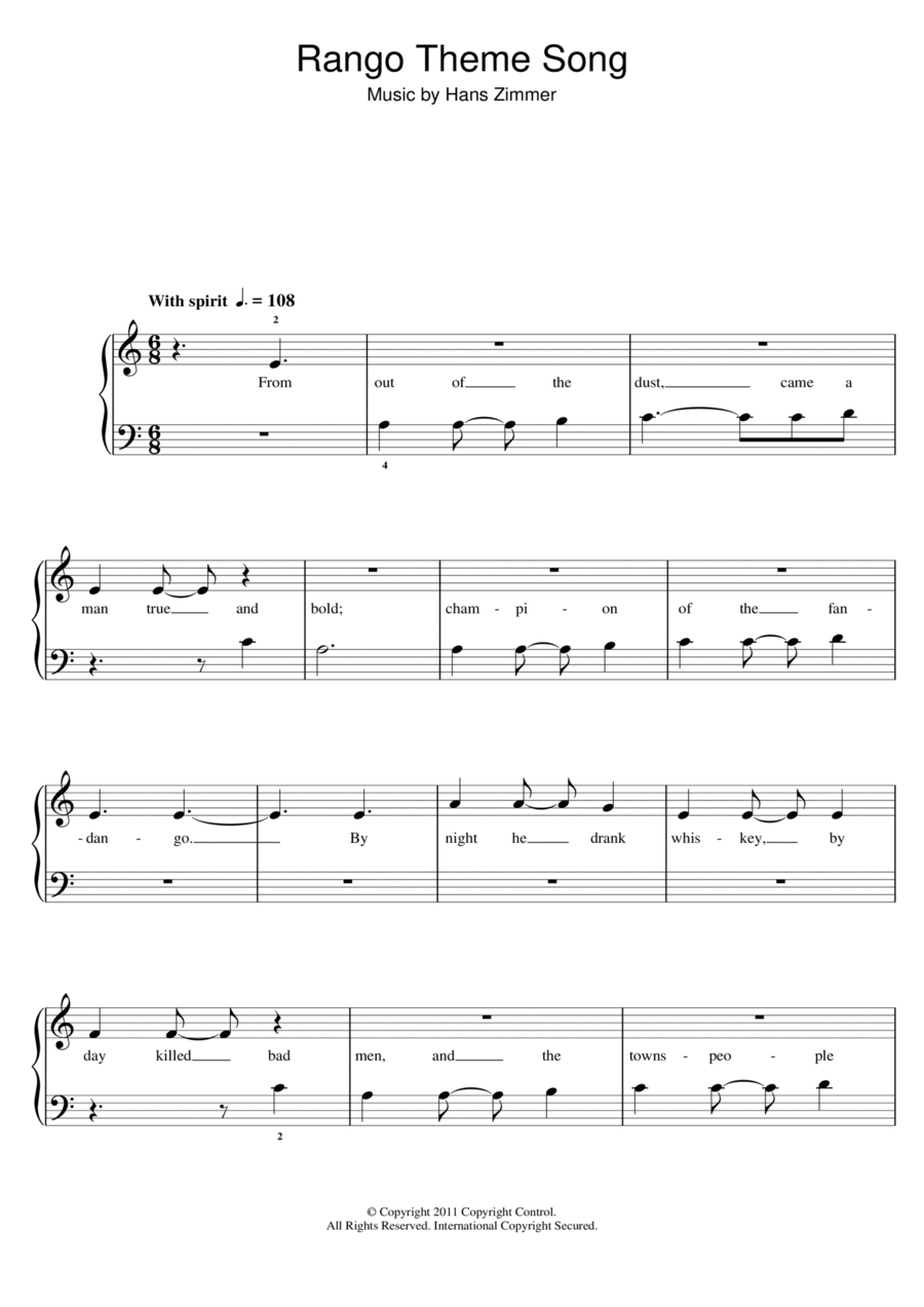 Rango Theme Song Piano scores gallery preview page 1