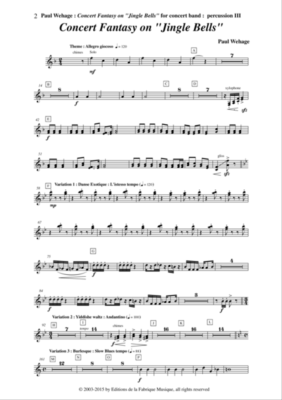 Paul Wehage : Concert Fantasy on Jingle Bells: theme and five variations on the carol by Pierpont f Concert Band scores gallery preview page 2