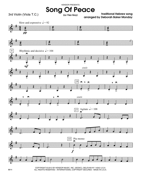 Song Of Peace (Lo Yisa Goy) - 3rd Violin