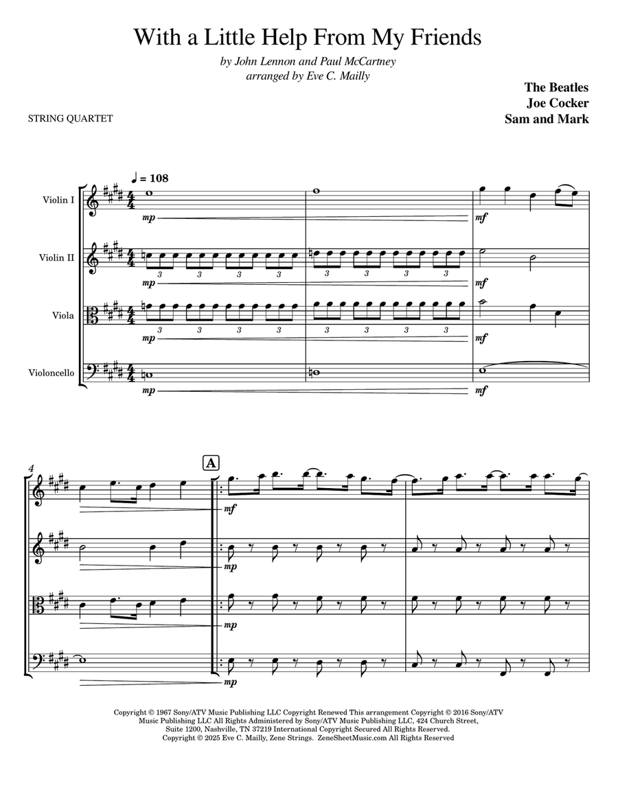 With A Little Help From My Friends String Quartet scores gallery preview page 1