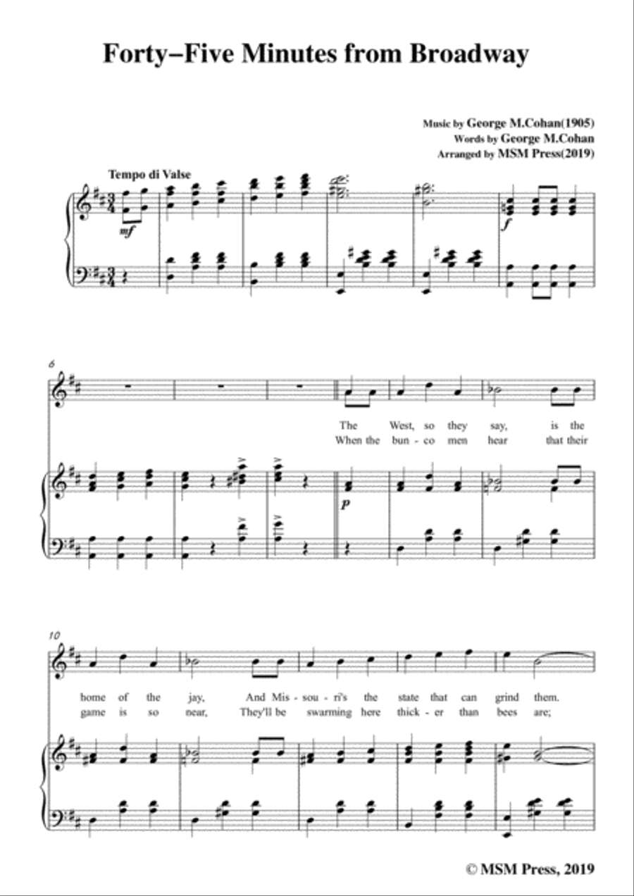 George M. Cohan-Forty-Five Minutes from Broadway,in D Major,for Voice&Piano Voice scores gallery preview page 3