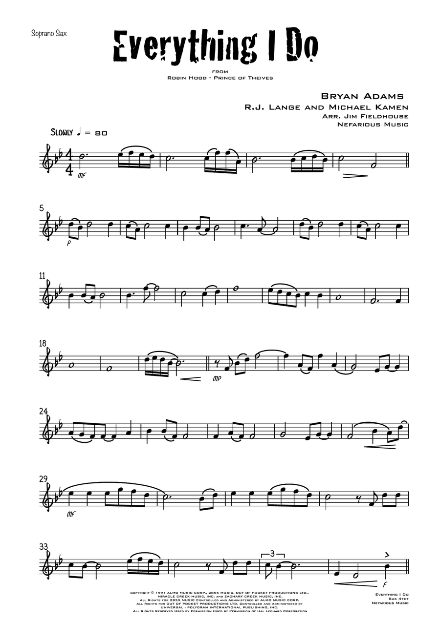 (Everything I Do) I Do It For You Saxophone Quartet scores gallery preview page 6