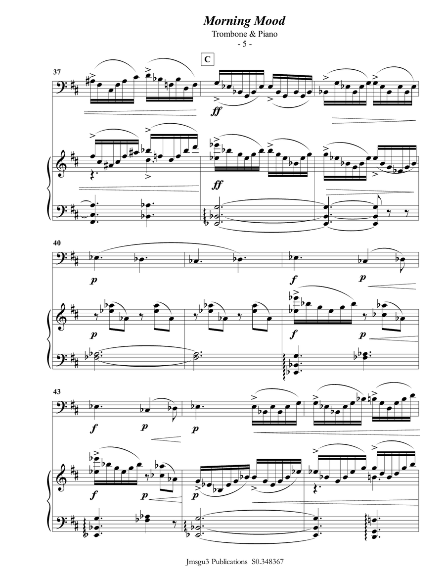 Grieg: Morning Mood from Peer Gynt Suite for Trombone & Piano Piano scores gallery preview page 6