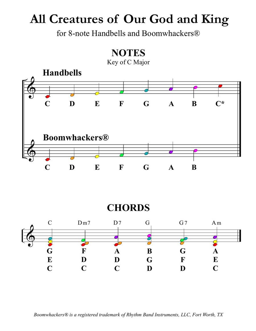 All Creatures of Our God and King (for 8-note Bells and Boomwhackers® with Color Coded Notes) Handbell Choir scores gallery preview page 3