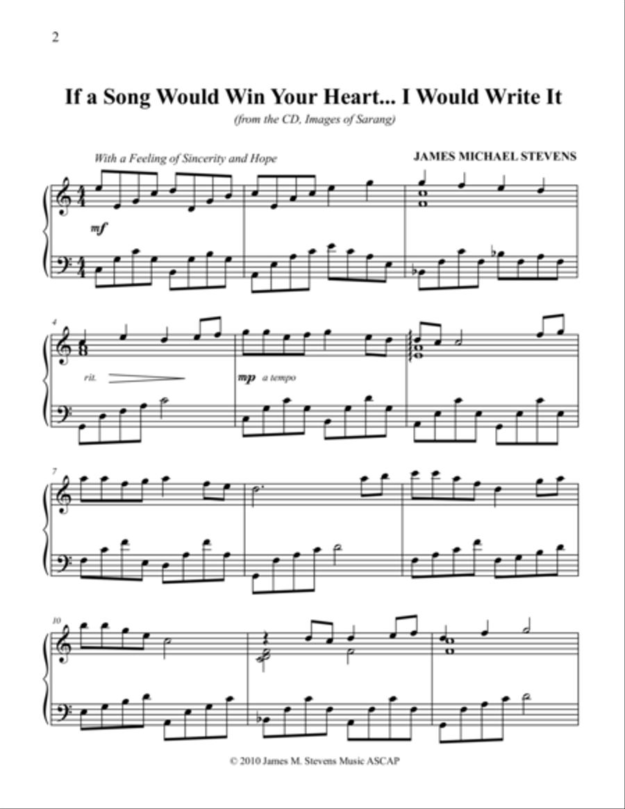 If a Song Would Win Your Heart, I Would Write It Piano Solo scores gallery preview page 1